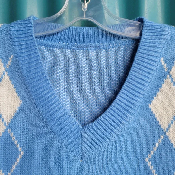 Blue and White Sweater 100% acrylic Small - Picture 3 of 6